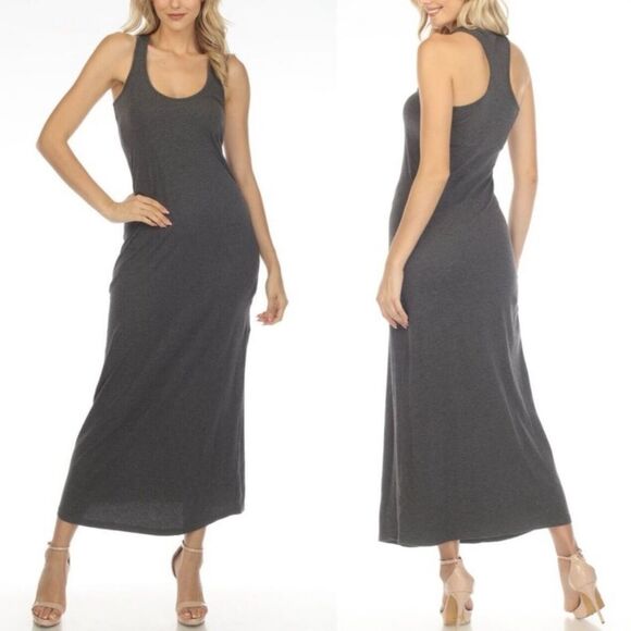 NWT Johnny Was Calme Racerback Jersey Knit Maxi Dress in Heather Gray XS - Picture 1 of 15
